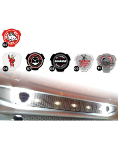 Emblem för Scania med LED-belysning (röd, orange, varmvit eller xenonvit)